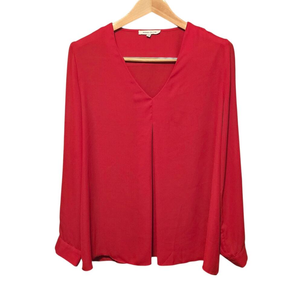 Rose + Olive Blouse Women Size XL Red Long Sleeve Minimalist Career Professional